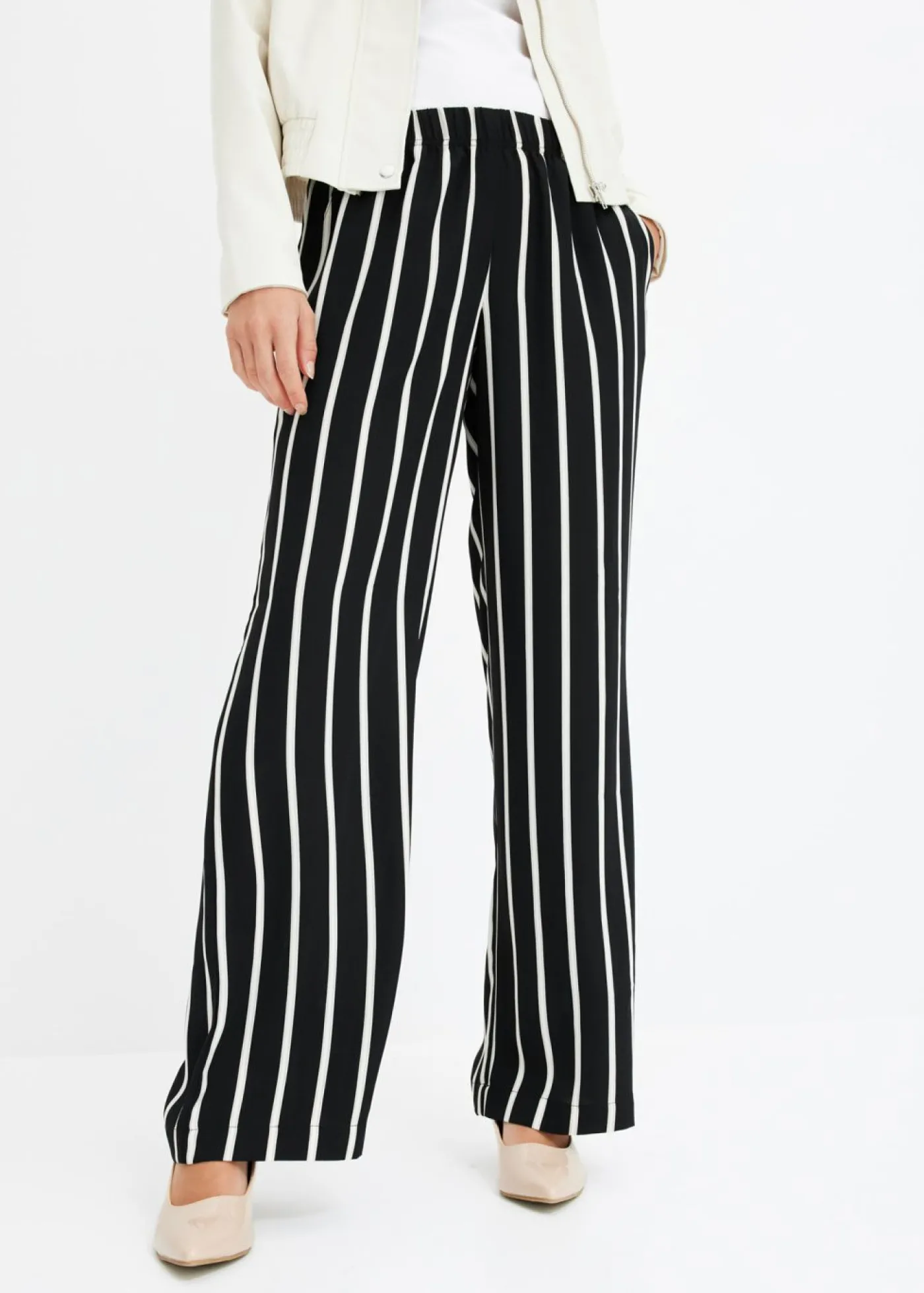 bonprix bonprix Pantalón sin cierre Negro-blanco con rayas