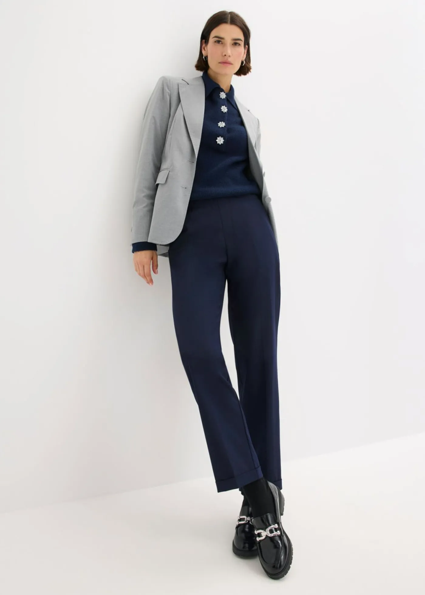 bonprix bonprix Pantalón sin cierre con dobladillo Azul marino Outlet