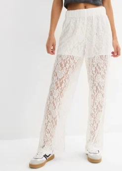 bonprix bonprix Pantalón sin cierre con encaje Blanco Online