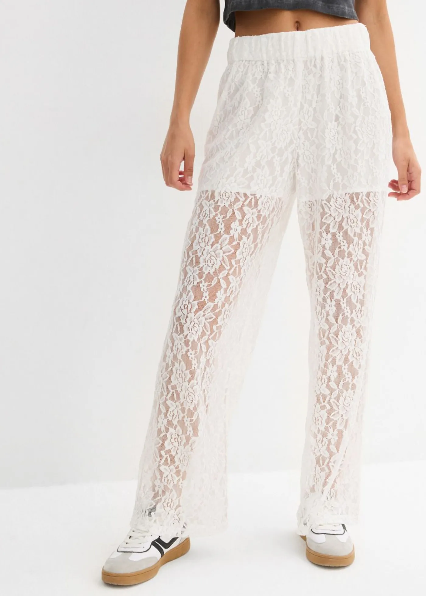 bonprix bonprix Pantalón sin cierre con encaje Blanco Online