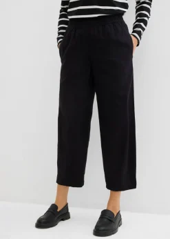 bonprix bonprix Pantalón sin cierre con lino y largo capri Negro Hot
