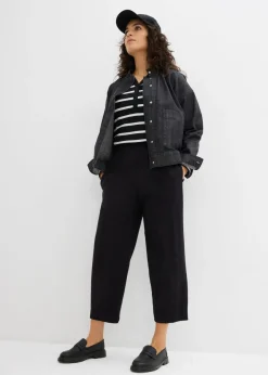 bonprix bonprix Pantalón sin cierre con lino y largo capri Negro Hot