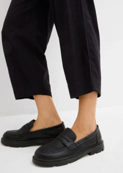 bonprix bonprix Pantalón sin cierre con lino y largo capri Negro Hot