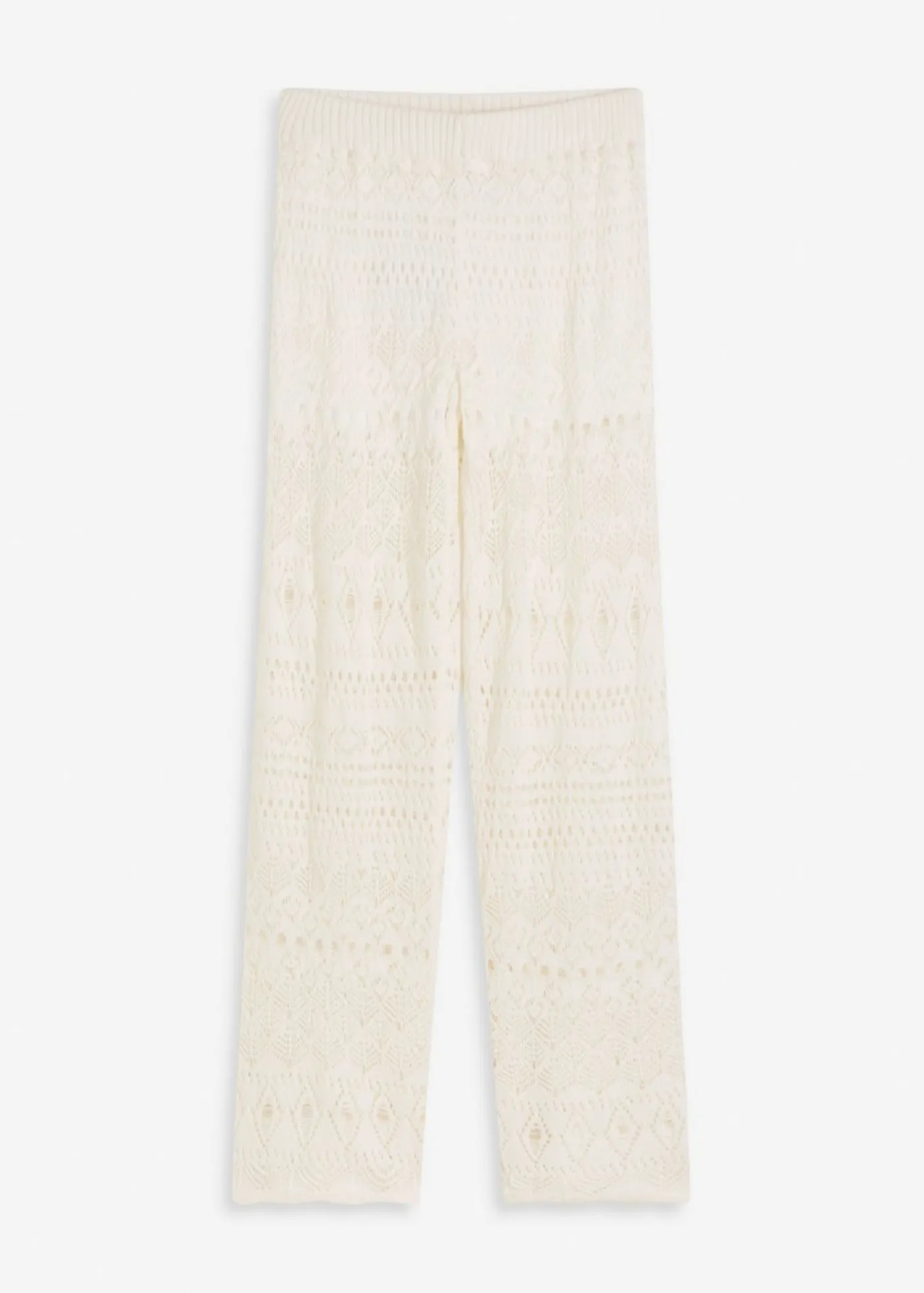 bonprix bonprix Pantalón sin cierre con patrón de punto calado Blanco lana Best
