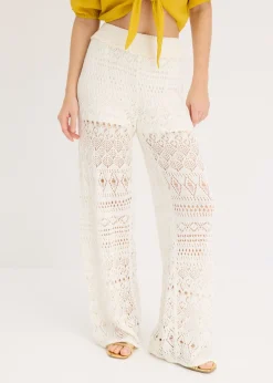 bonprix bonprix Pantalón sin cierre con patrón de punto calado Blanco lana Best