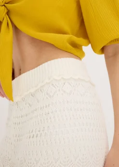 bonprix bonprix Pantalón sin cierre con patrón de punto calado Blanco lana Best