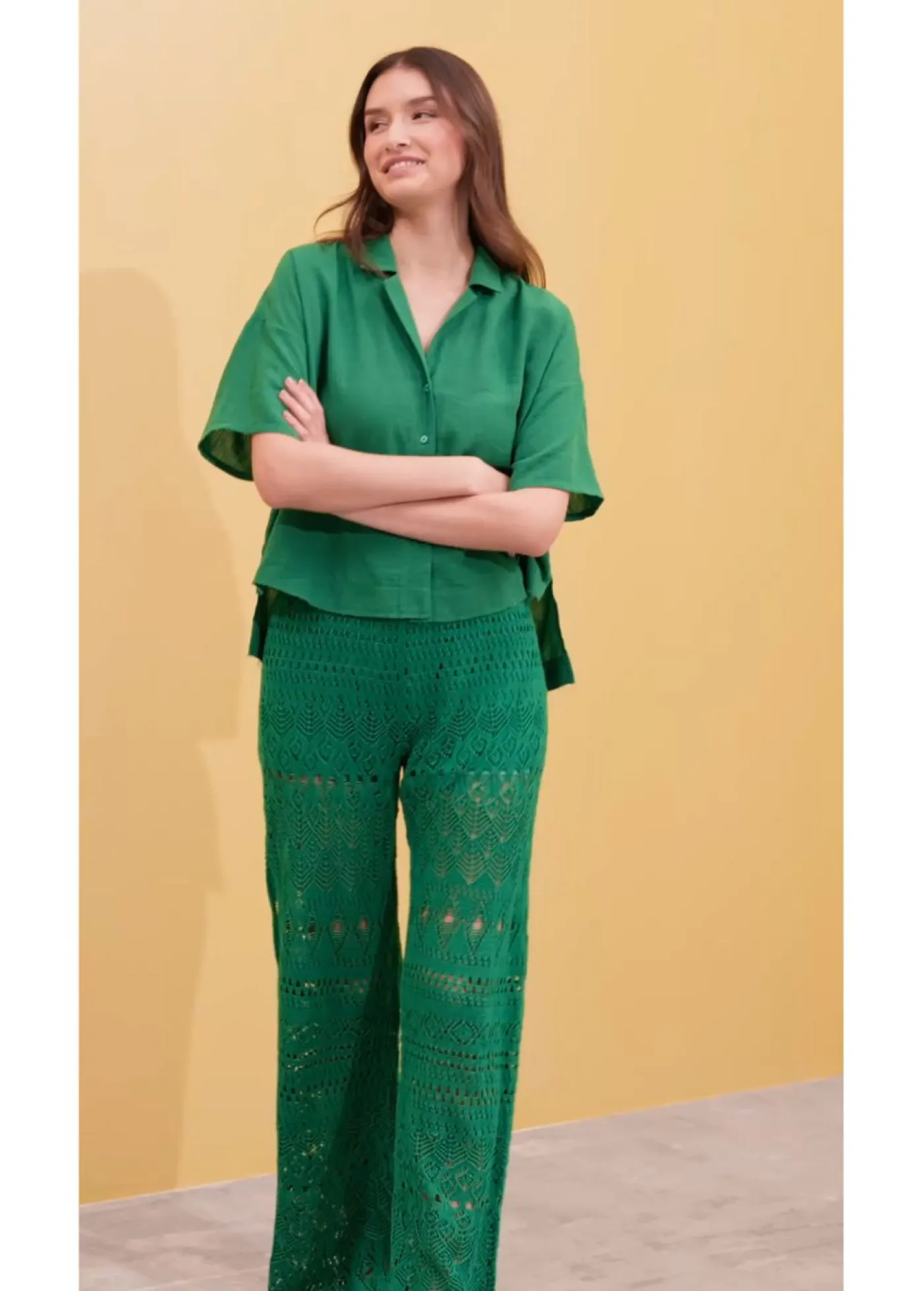 bonprix bonprix Pantalón sin cierre con patrón de punto calado Blanco lana Best