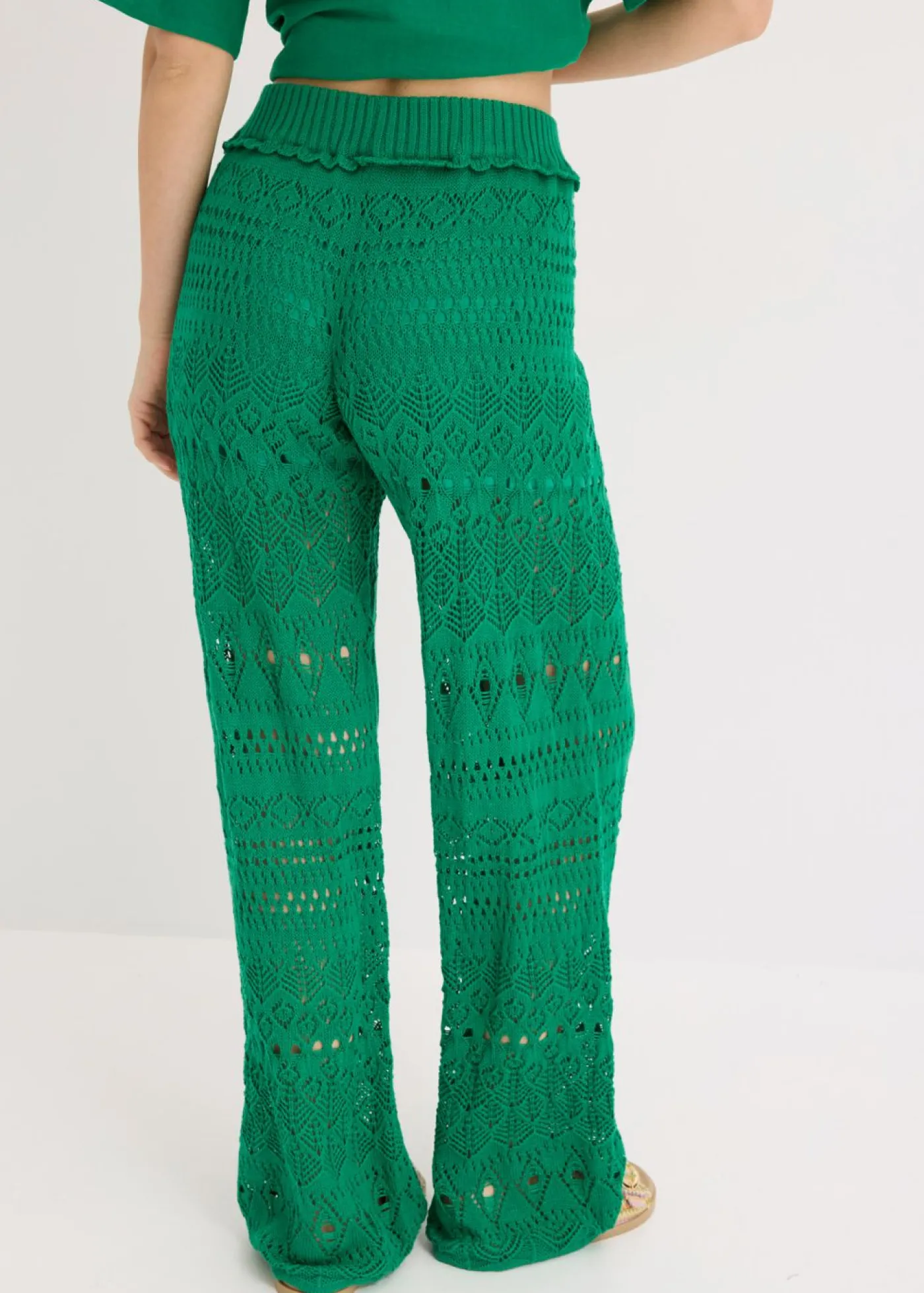 bonprix bonprix Pantalón sin cierre con patrón de punto calado verde gema Clearance