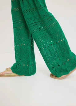 bonprix bonprix Pantalón sin cierre con patrón de punto calado verde gema Clearance