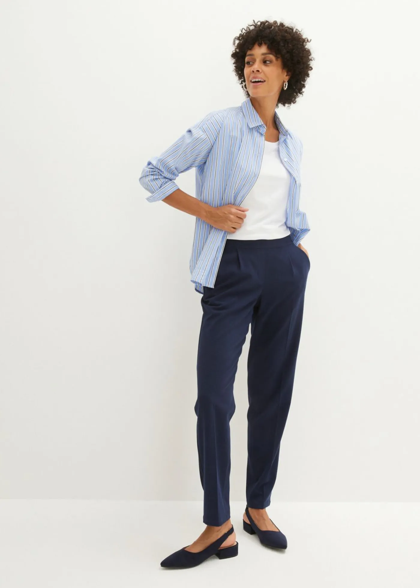 bonprix bonprix Pantalón sin cierre con pinzas Azul marino Clearance