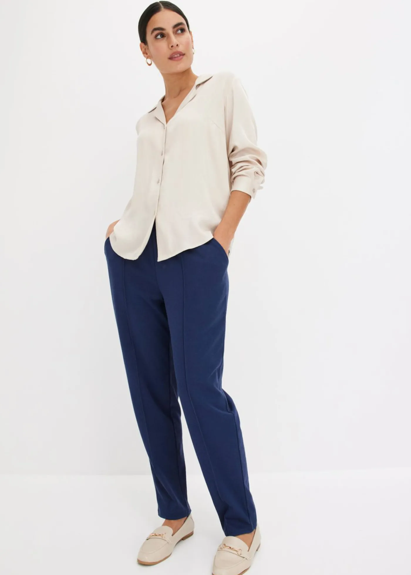 bonprix bonprix Pantalón sin cierre con ribete Azul marino Outlet