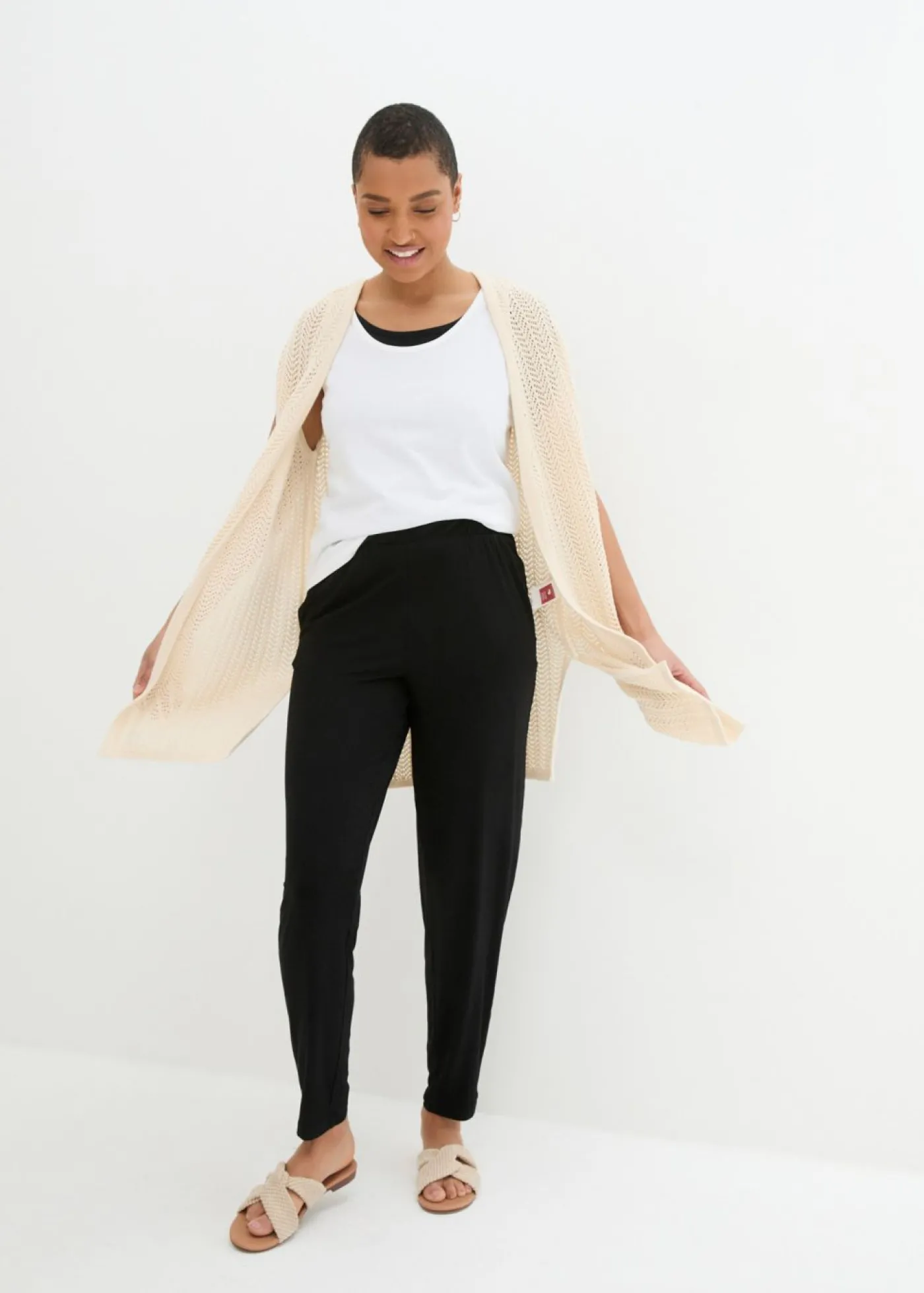 bonprix bonprix Pantalón sin cierre con talle alto (2 unidades) Negro Hot