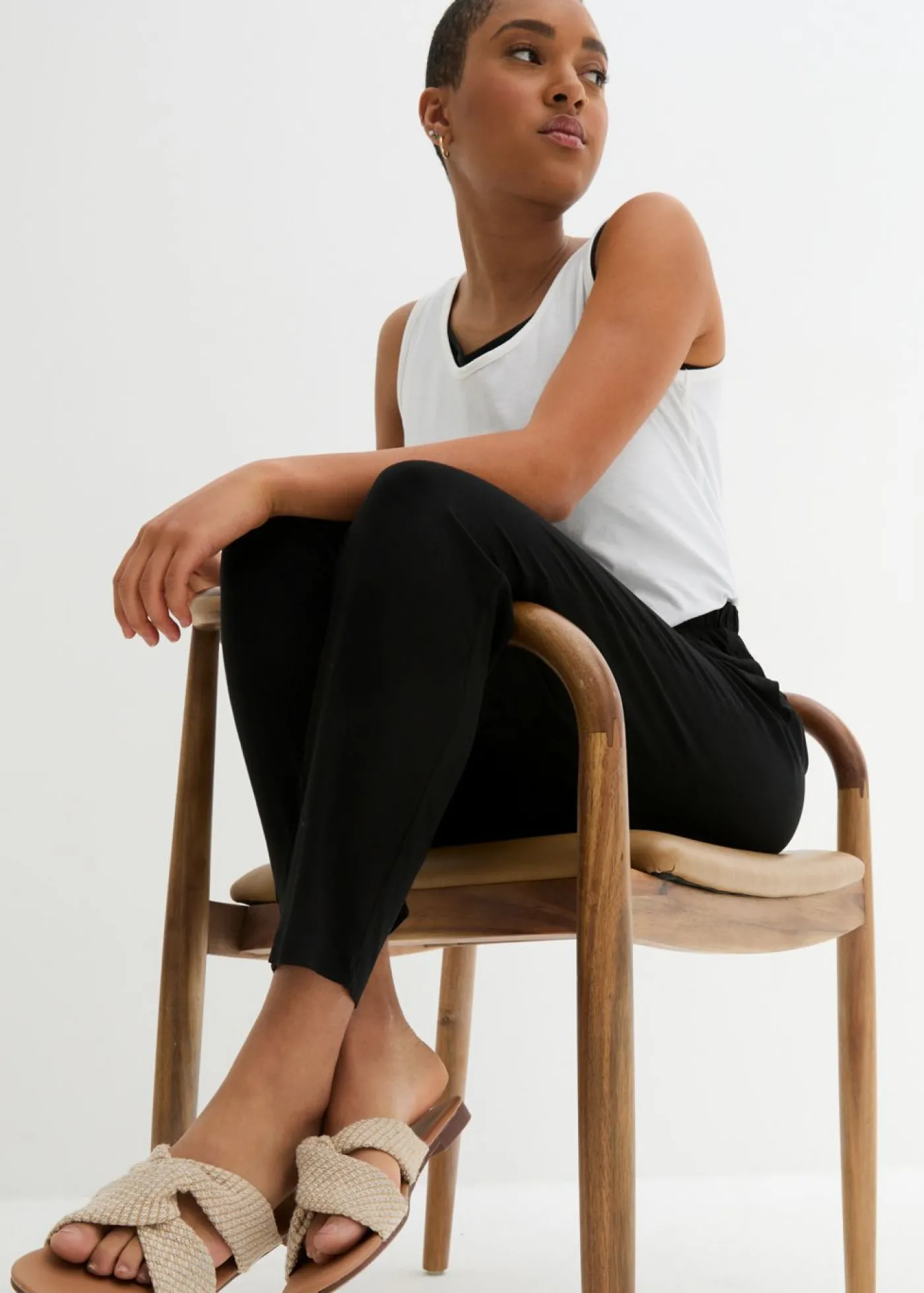 bonprix bonprix Pantalón sin cierre con talle alto (2 unidades) Negro Hot