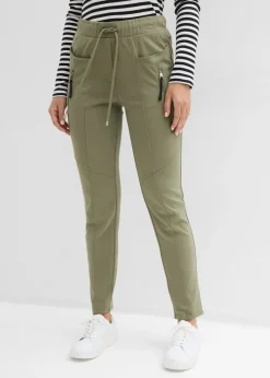 bonprix bonprix Pantalón sin cierre de cómodo tejido Punto di Roma Verde oliva Clearance