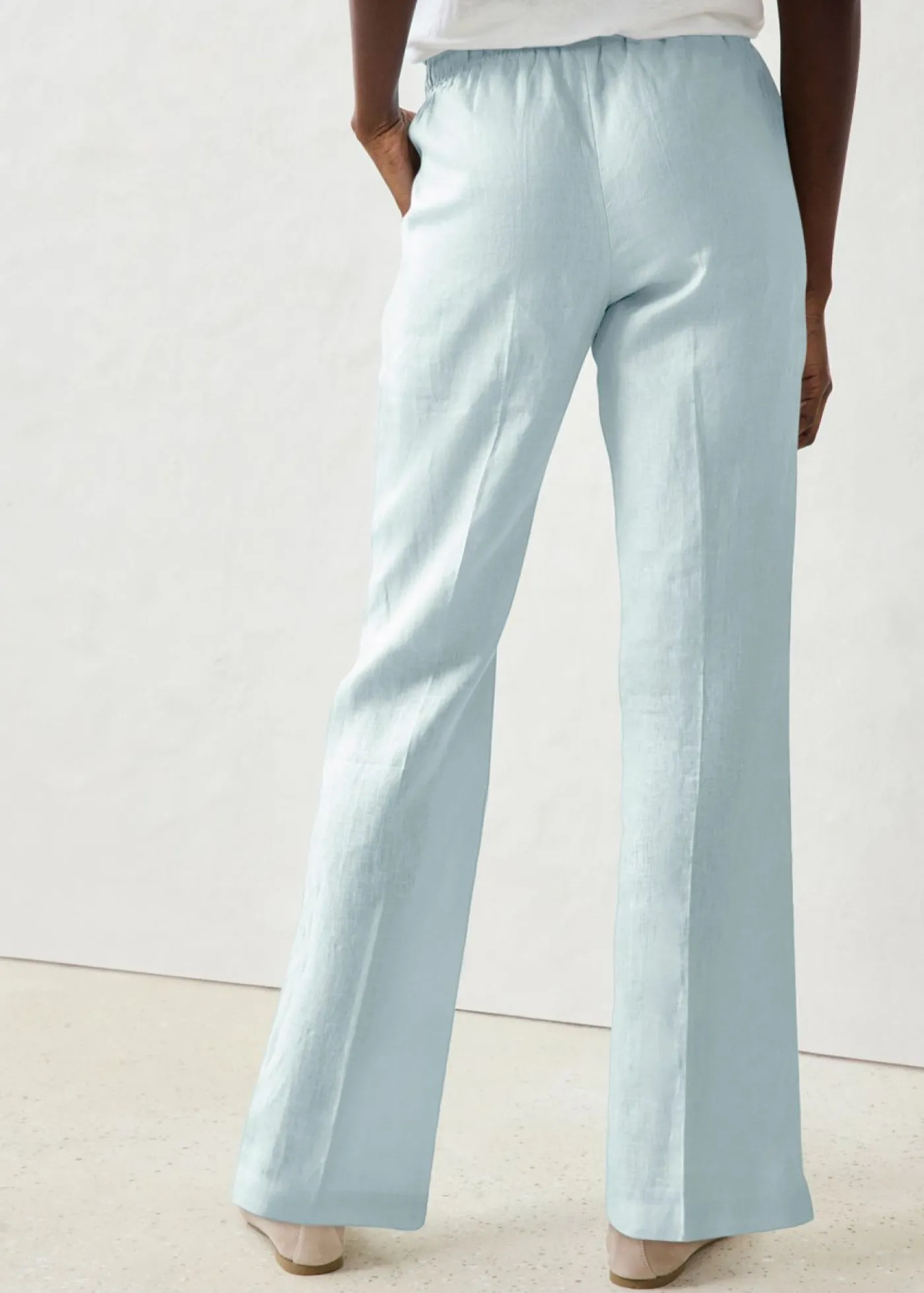 bonprix bonprix Pantalón sin cierre de lino puro Azul hielo Clearance