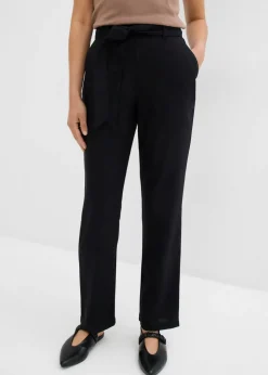 bonprix bonprix Pantalón sin cierre de mezcla vaporosa de lino y viscosa Negro Sale