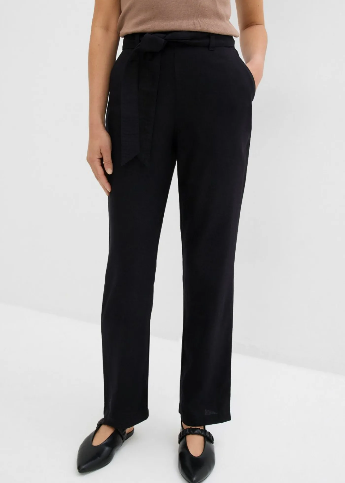bonprix bonprix Pantalón sin cierre de mezcla vaporosa de lino y viscosa Negro Sale