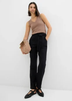 bonprix bonprix Pantalón sin cierre de mezcla vaporosa de lino y viscosa Negro Sale