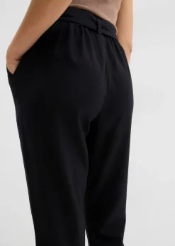 bonprix bonprix Pantalón sin cierre de mezcla vaporosa de lino y viscosa Negro Sale