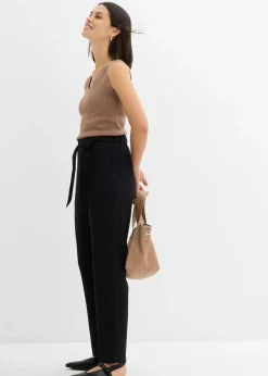 bonprix bonprix Pantalón sin cierre de mezcla vaporosa de lino y viscosa Negro Sale
