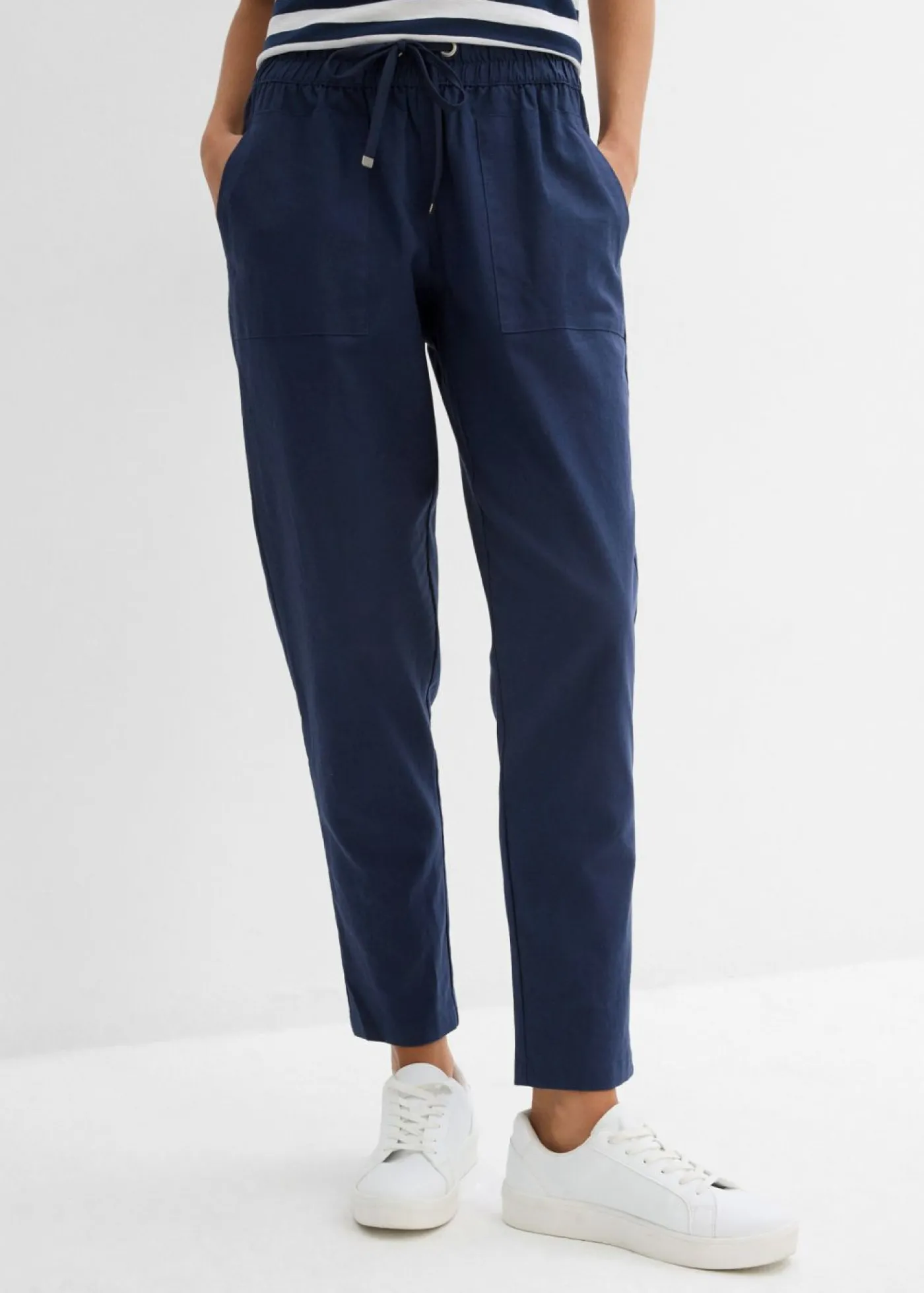 bonprix bonprix Pantalón sin cierre de mezcla de lino ligero Azul marino Sale