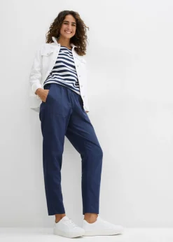 bonprix bonprix Pantalón sin cierre de mezcla de lino ligero Azul marino Sale
