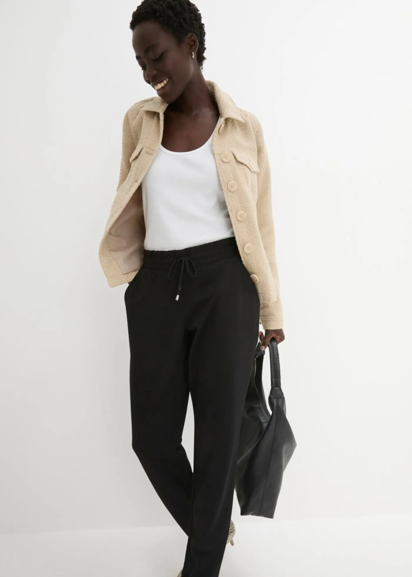 bonprix bonprix Pantalón sin cierre de mezcla de viscosa Negro Outlet