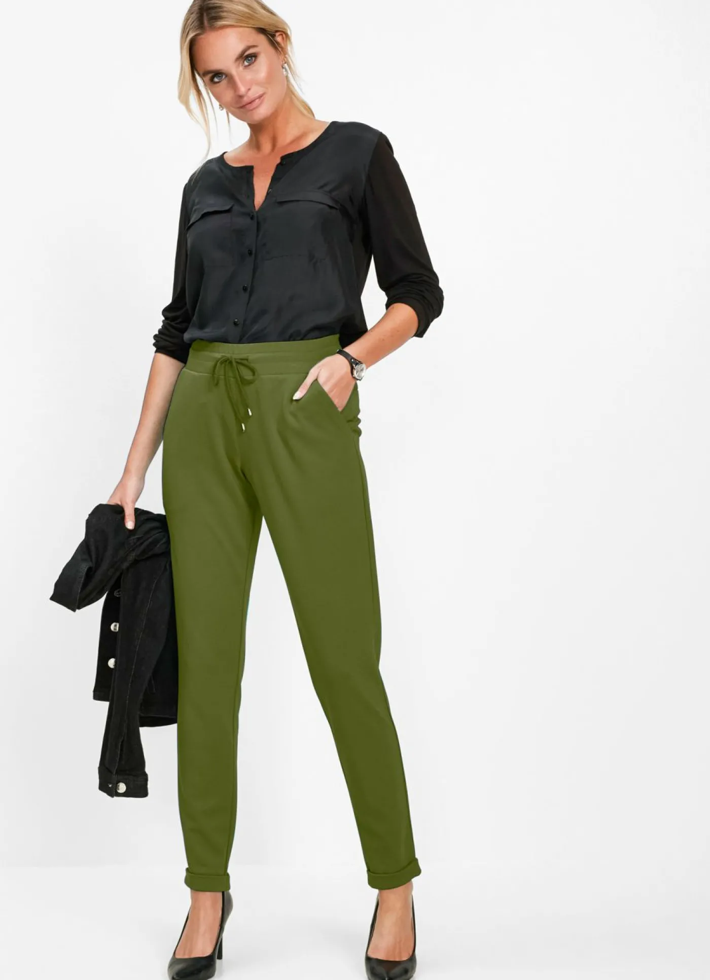 bonprix bonprix Pantalón sin cierre de mezcla de viscosa Musgo oscuro Hot