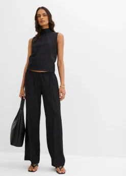 bonprix bonprix Pantalón sin cierre de mezcla de viscosa estructurada Negro Clearance