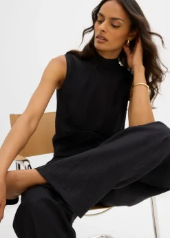 bonprix bonprix Pantalón sin cierre de mezcla de viscosa estructurada Negro Clearance
