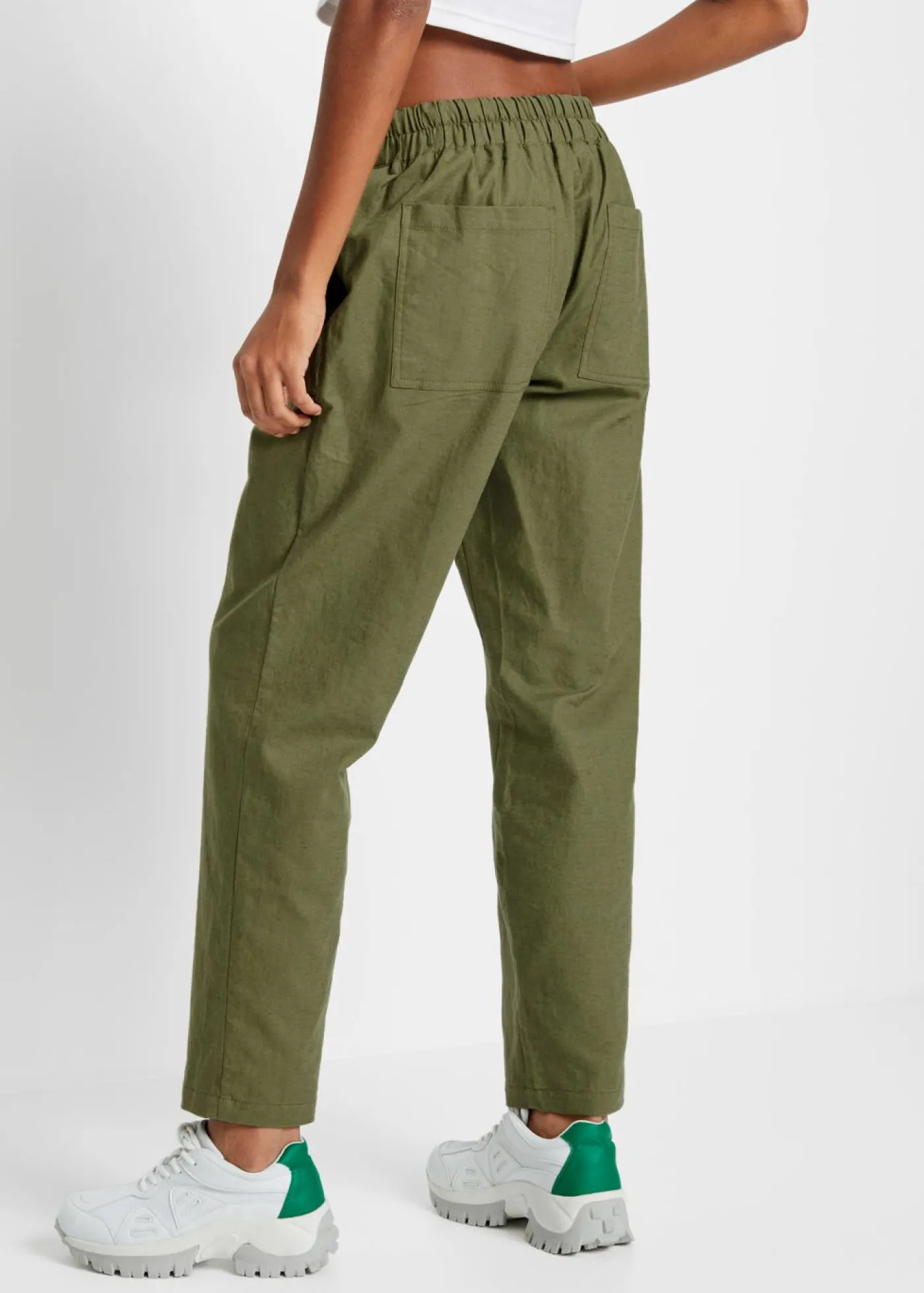 bonprix bonprix Pantalón sin cierre de mezcla de lino ligero Verde oliva Online