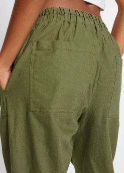 bonprix bonprix Pantalón sin cierre de mezcla de lino ligero Verde oliva Online