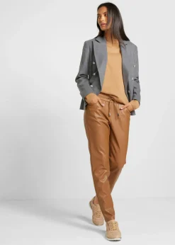 bonprix bonprix Pantalón sin cierre de piel sintética Marrón moka Outlet