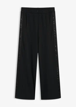 bonprix bonprix Pantalón sin cierre de Punto di Roma con piedras brillantes Negro Clearance