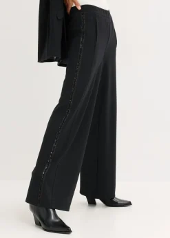 bonprix bonprix Pantalón sin cierre de Punto di Roma con piedras brillantes Negro Clearance