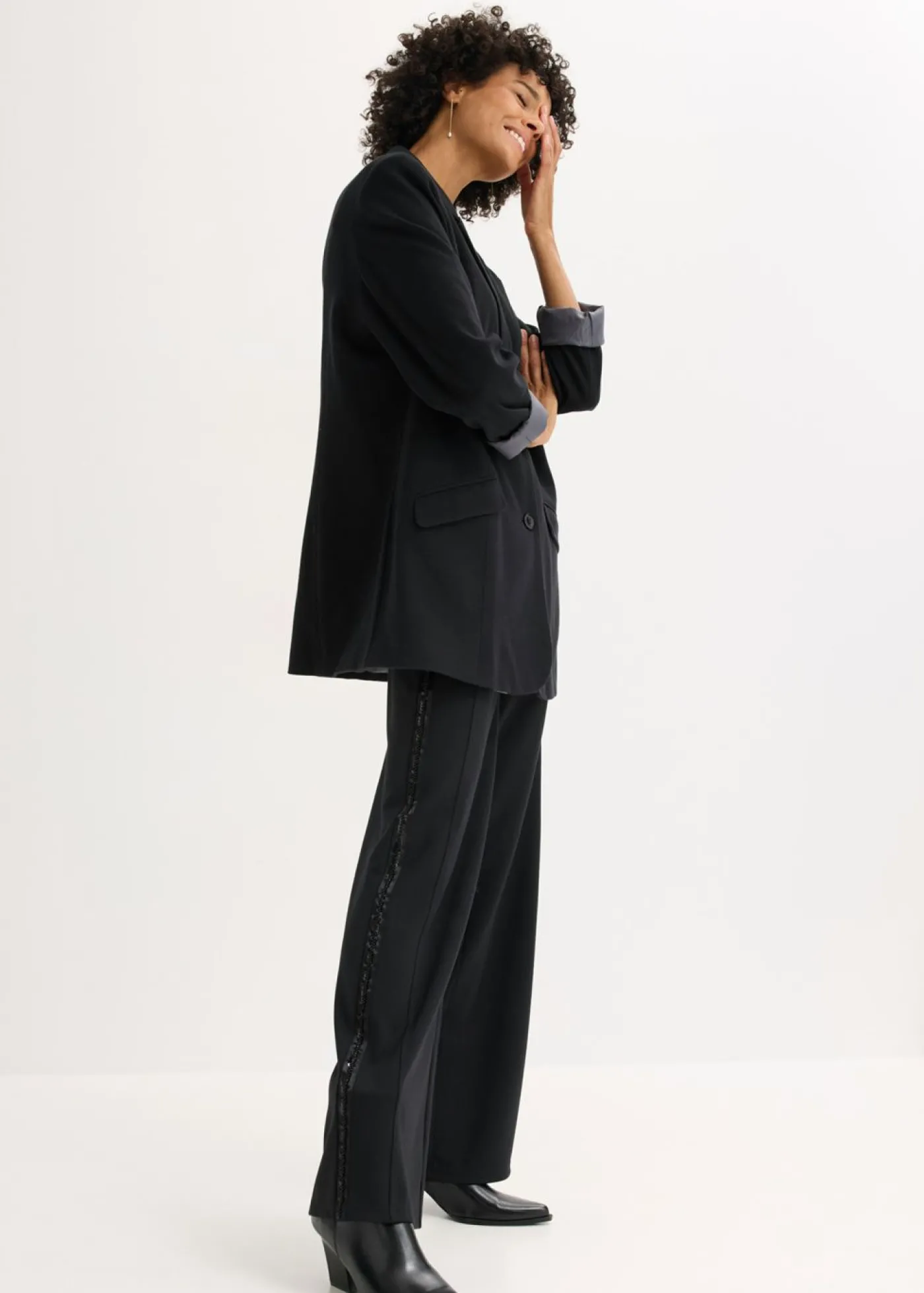 bonprix bonprix Pantalón sin cierre de Punto di Roma con piedras brillantes Negro Clearance