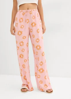 bonprix bonprix Pantalón sin cierre de suave viscosa rosa ceniza/marrón anaranjado con flores Best