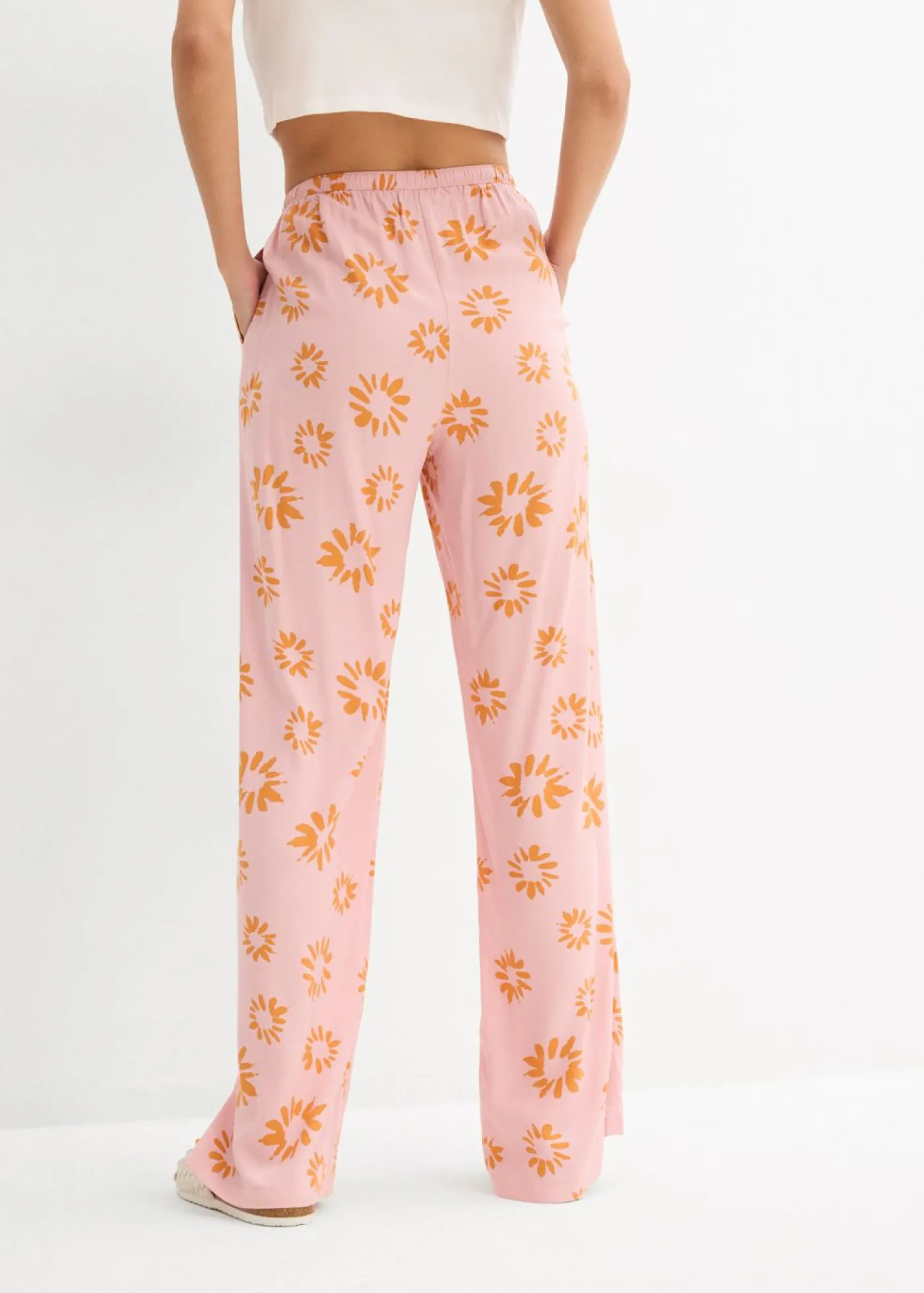 bonprix bonprix Pantalón sin cierre de suave viscosa rosa ceniza/marrón anaranjado con flores Best