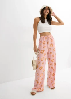 bonprix bonprix Pantalón sin cierre de suave viscosa rosa ceniza/marrón anaranjado con flores Best