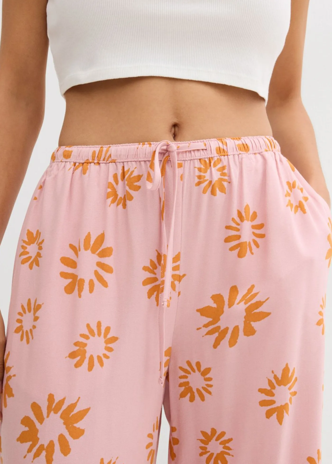 bonprix bonprix Pantalón sin cierre de suave viscosa rosa ceniza/marrón anaranjado con flores Best