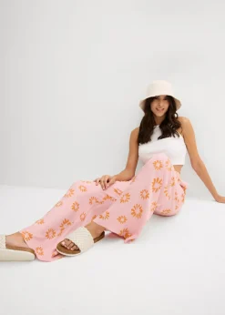bonprix bonprix Pantalón sin cierre de suave viscosa rosa ceniza/marrón anaranjado con flores Best