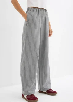 bonprix bonprix Pantalón sin cierre de tejido fluido gris-pizarra-blanco con rayas Outlet