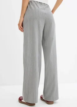 bonprix bonprix Pantalón sin cierre de tejido fluido gris-pizarra-blanco con rayas Outlet