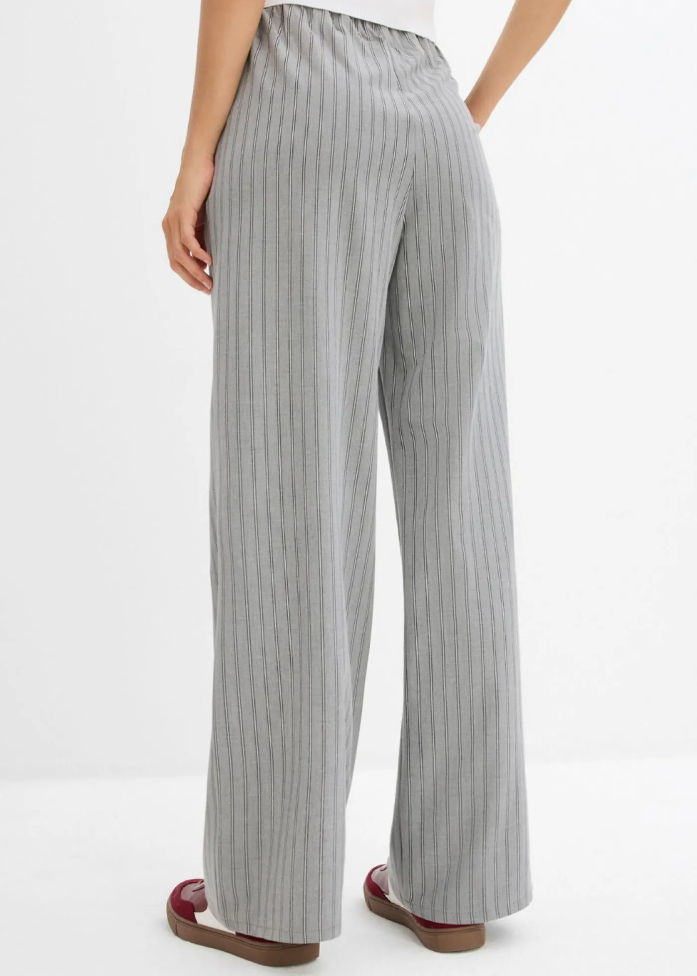 bonprix bonprix Pantalón sin cierre de tejido fluido gris-pizarra-blanco con rayas Outlet