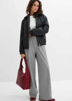 bonprix bonprix Pantalón sin cierre de tejido fluido gris-pizarra-blanco con rayas Outlet