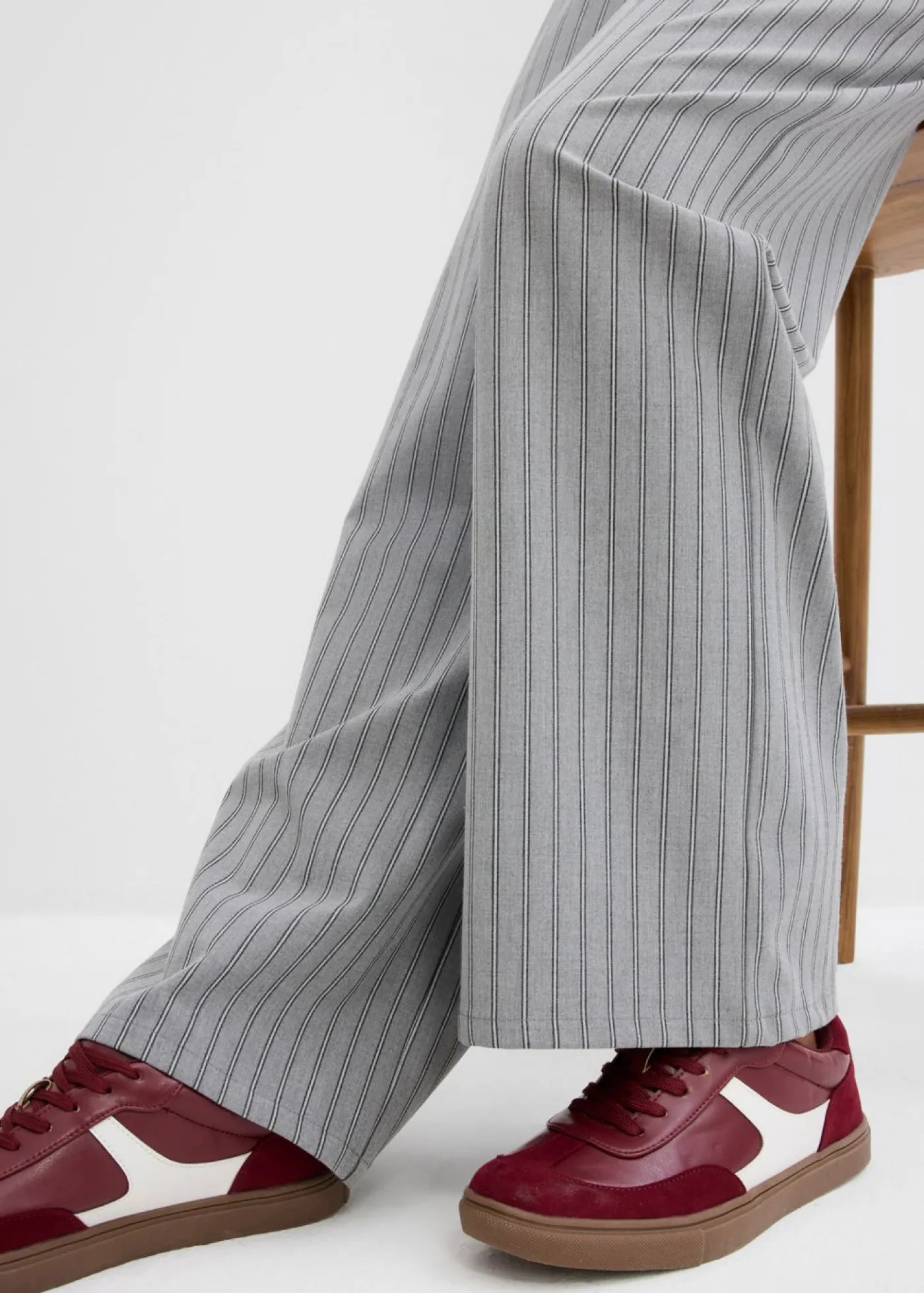 bonprix bonprix Pantalón sin cierre de tejido fluido gris-pizarra-blanco con rayas Outlet