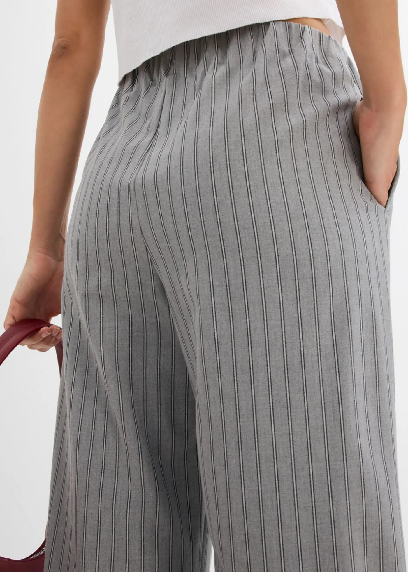bonprix bonprix Pantalón sin cierre de tejido fluido gris-pizarra-blanco con rayas Outlet