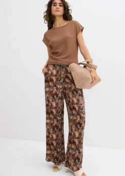 bonprix bonprix Pantalón sin cierre de viscosa fluida Marrón oscuro Discount