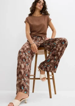 bonprix bonprix Pantalón sin cierre de viscosa fluida Marrón oscuro Discount