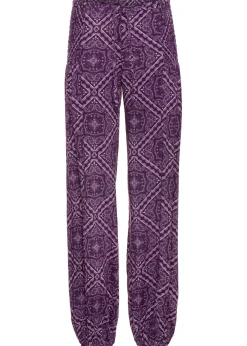 bonprix bonprix Pantalón sin cierre de viscosa fluida Lila oscuro-morado mate con estampado gráfico Hot